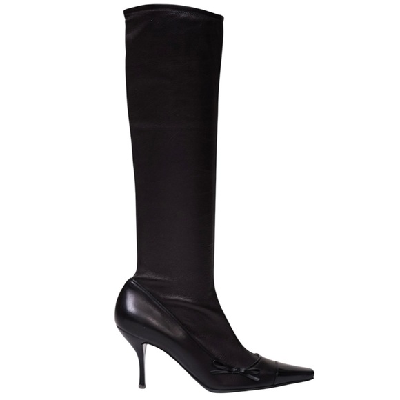 Chanel 2004 Black Bow Knee-High Boots – Size 38.5 - Picture 1 of 9
